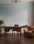 Gradient Mist soft blue and blush ombre creating ambiance in a serene bathroom