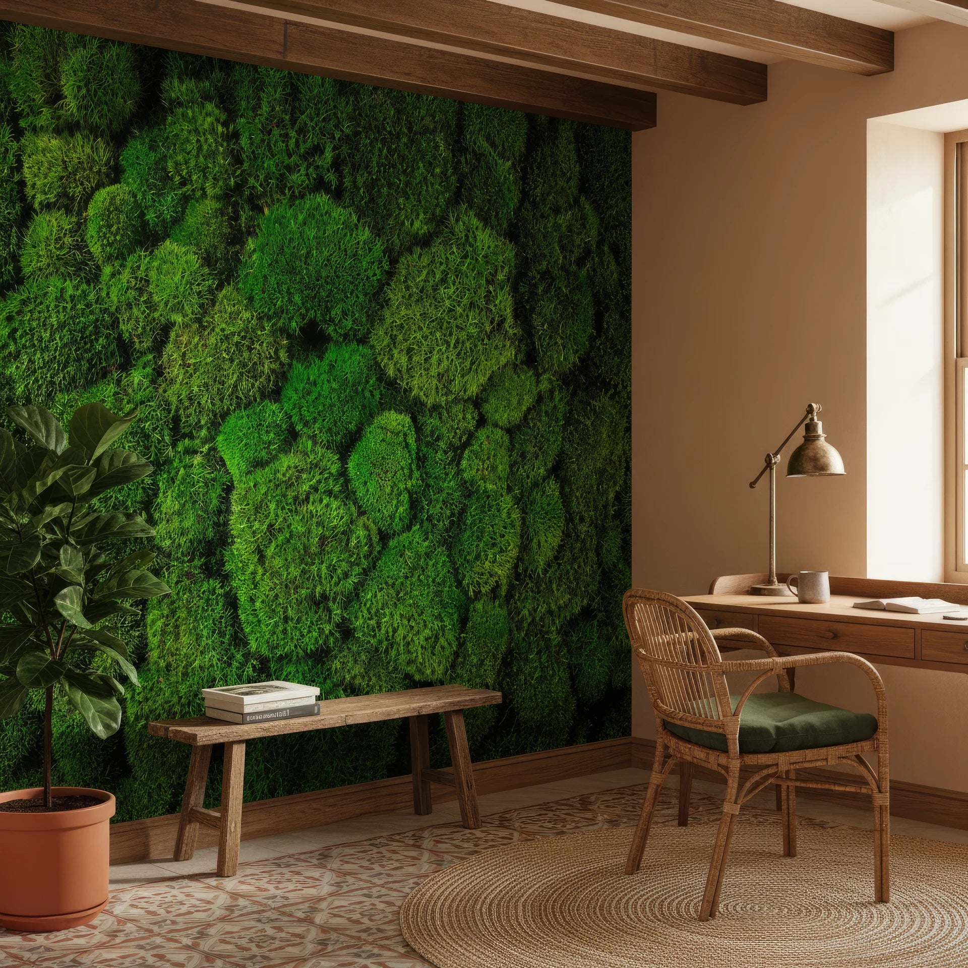Fresh verdant landscape with alive textured green tones removable wall mural