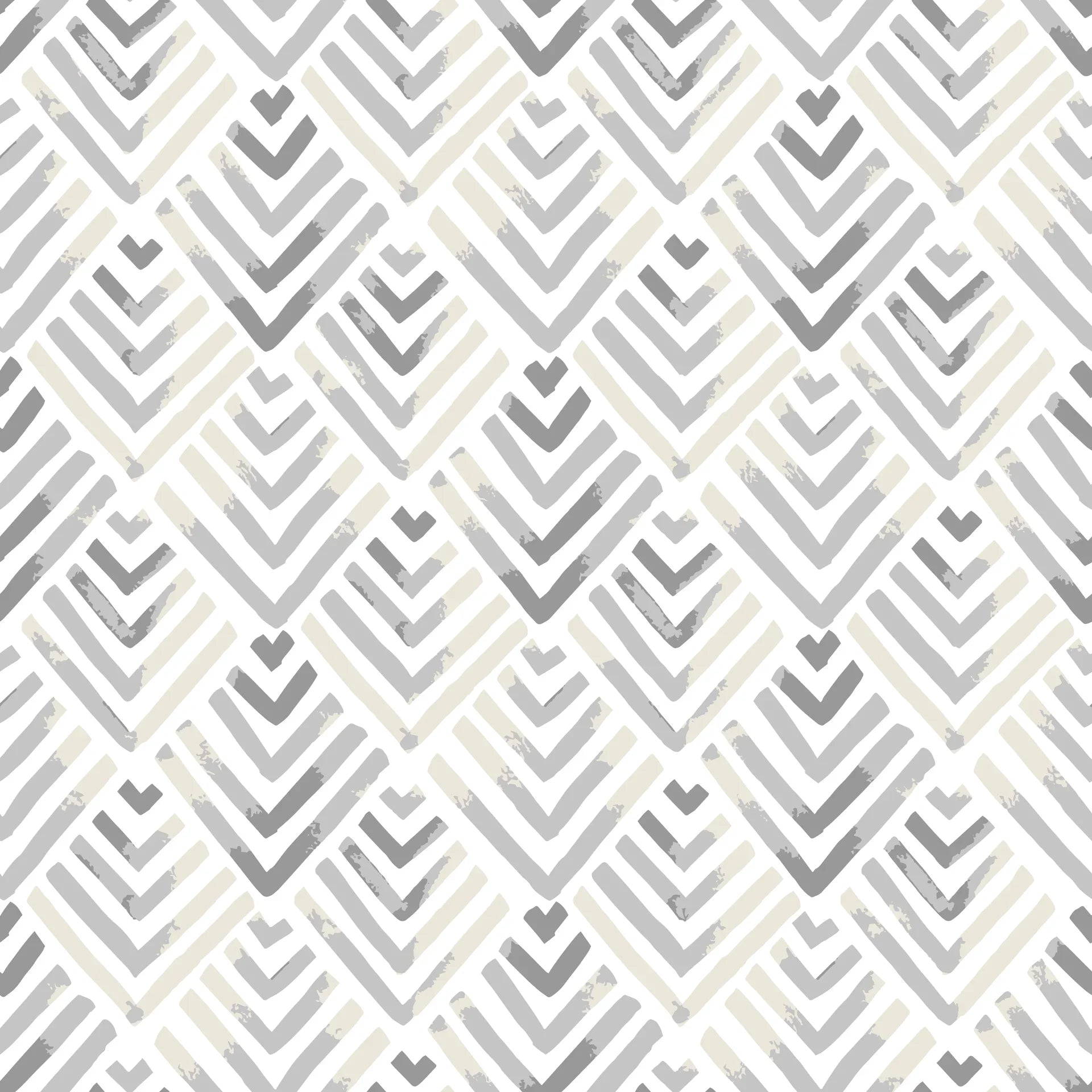Contemporary Grey Fret geometric wallpaper with distressed chevron pattern in neutral tones