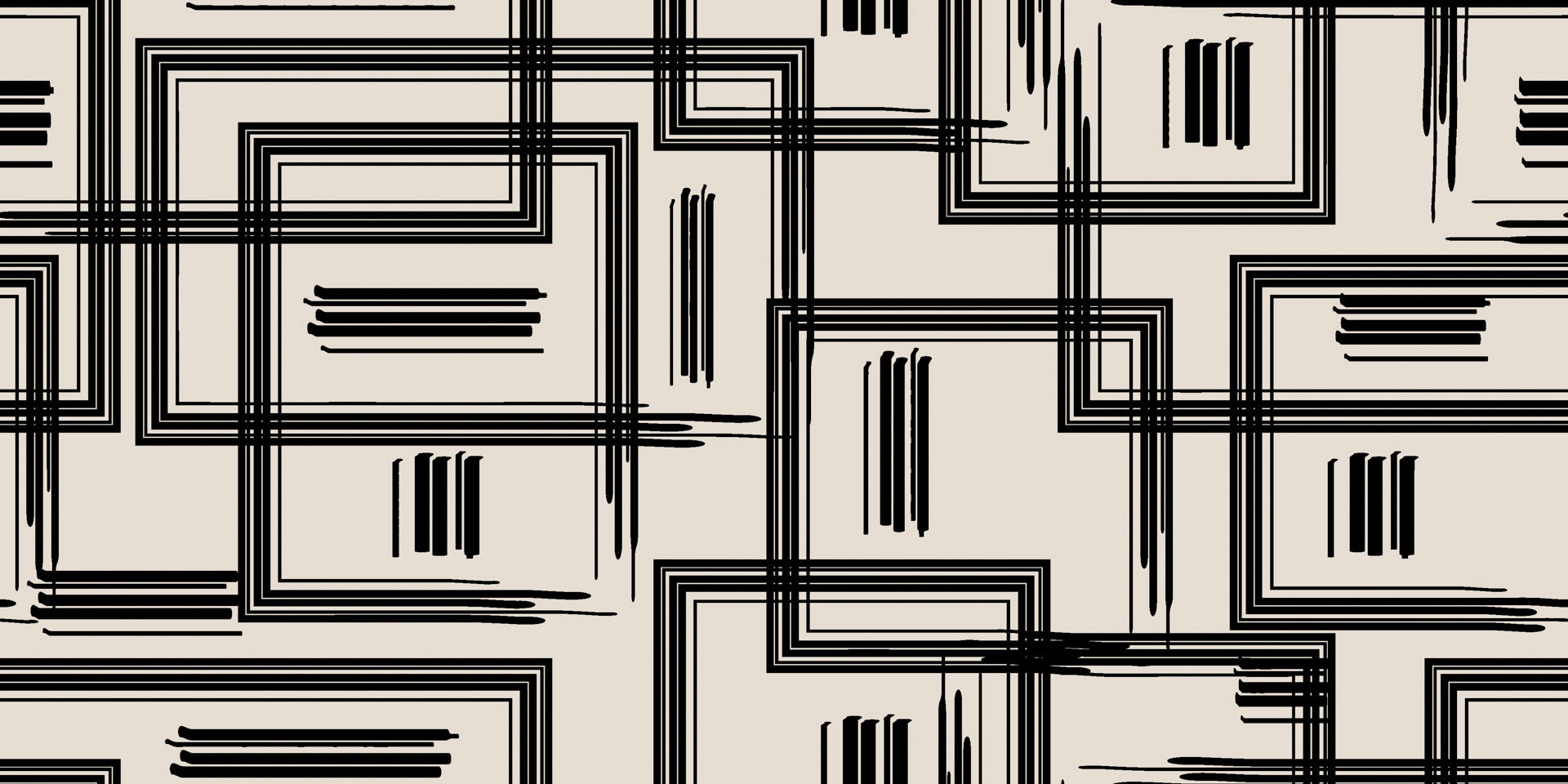 Self-adhesive wallpaper featuring a hand-drawn beige and black angular grid pattern