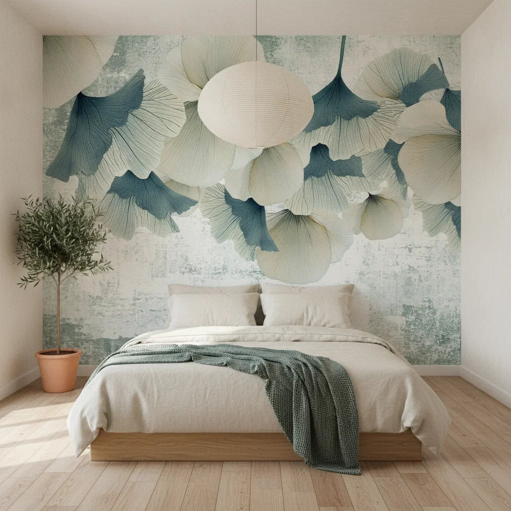 Hanging Petals elegant cream and slate botanical in a warm and inviting living room