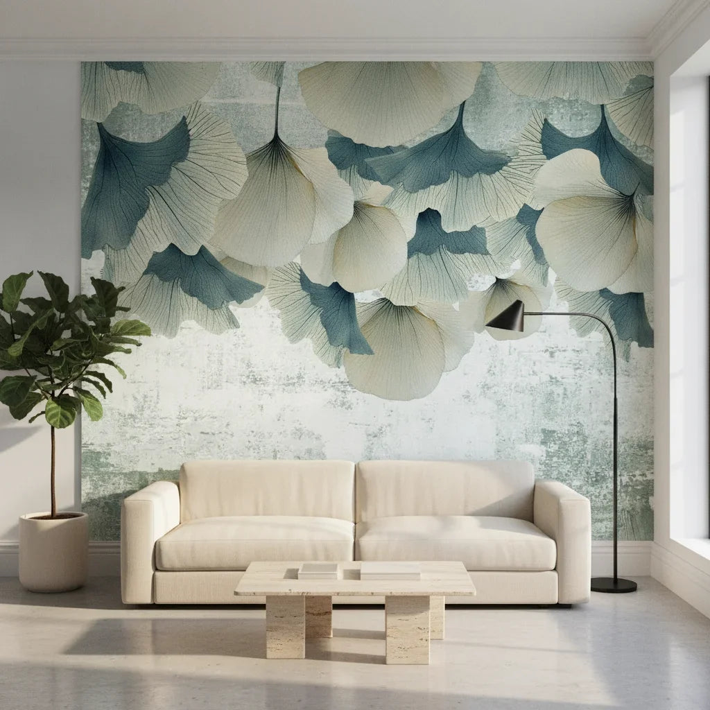 Hanging Petals elegant cream and slate botanical adding character to a cozy bedroom