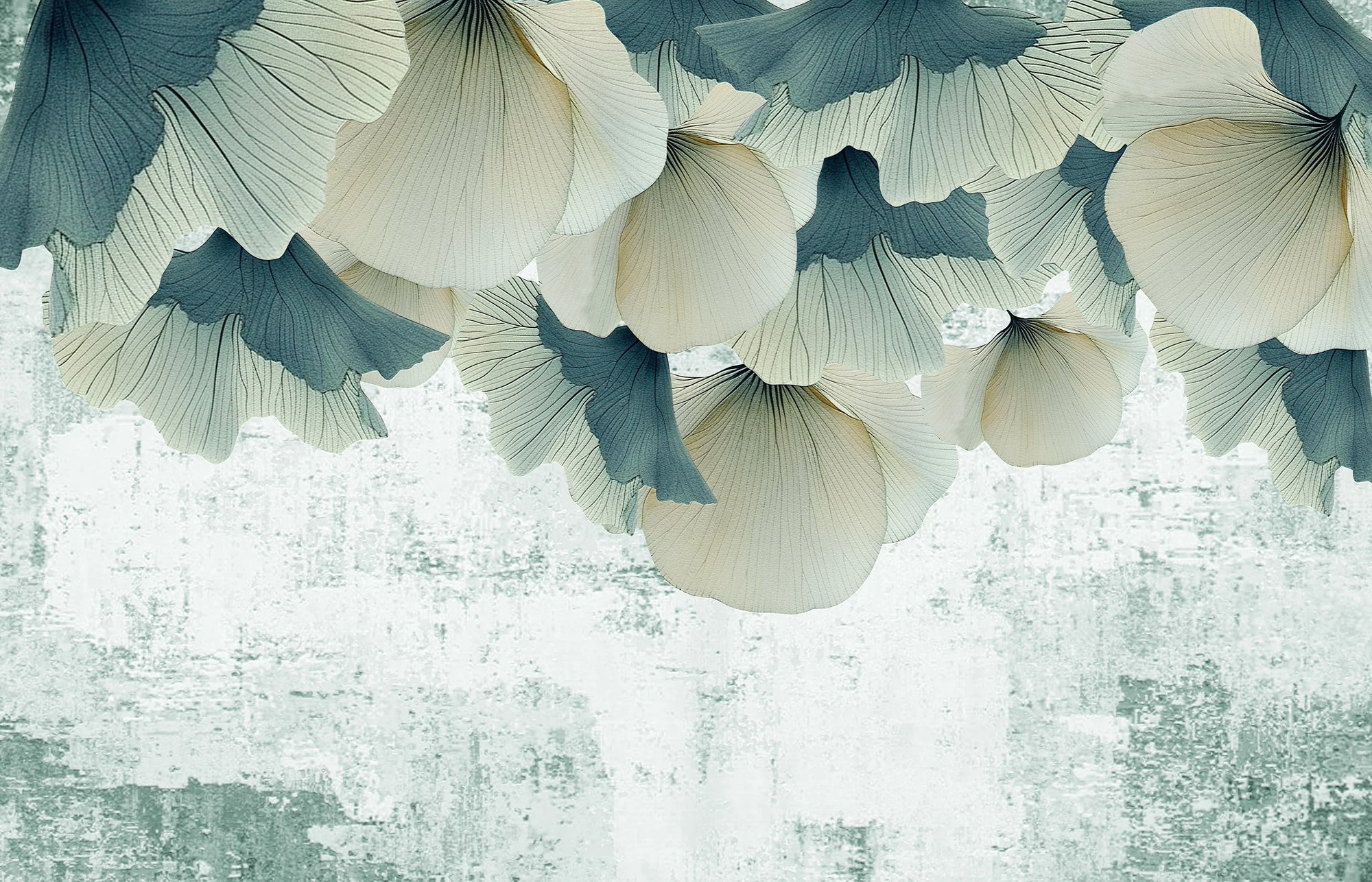 Linen-like peel and stick wallpaper with hanging cream slate petals - Hanging Petals