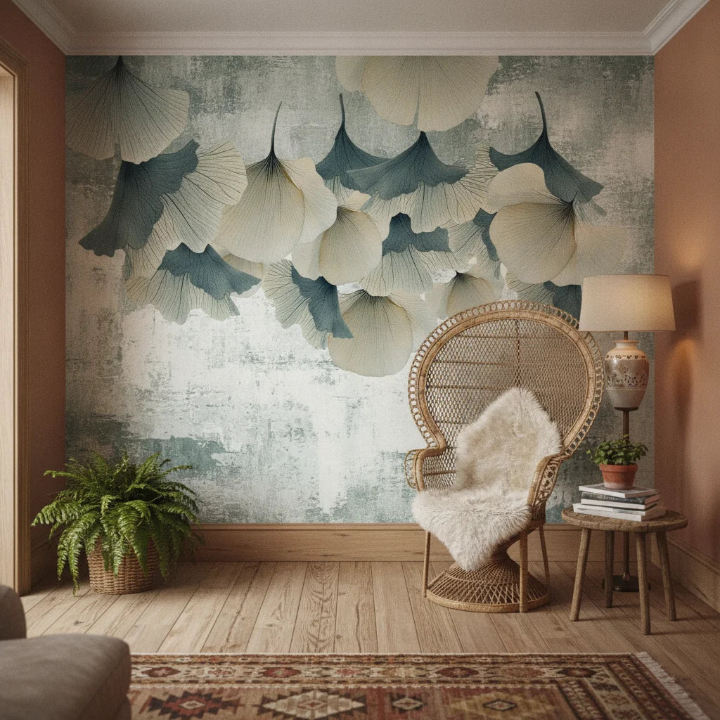Hanging Petals elegant cream and slate botanical creating ambiance in a serene bathroom