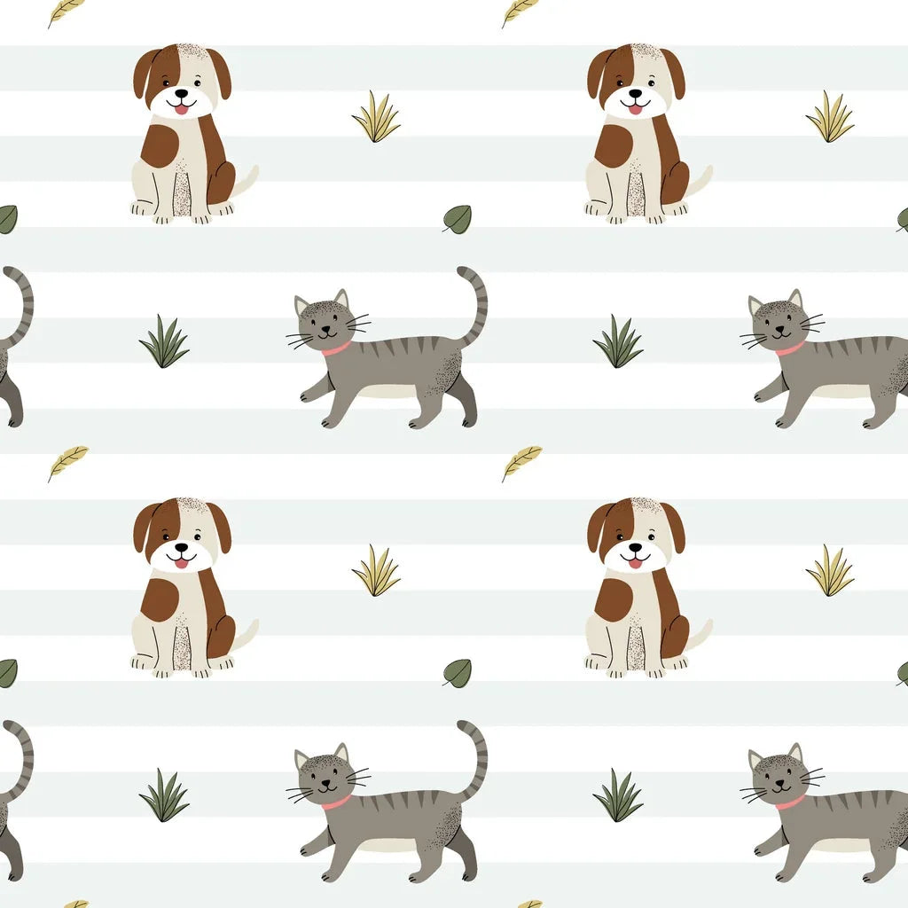 Happy Stroll white striped dog and cat wallpaper