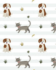 Happy Stroll white striped dog and cat wallpaper