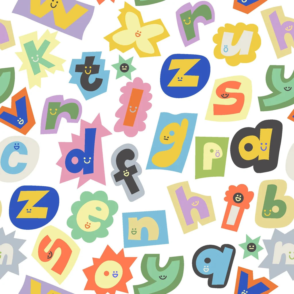 Colorful cutout ransom letter collage peel and stick wallpaper - Happy Chaos