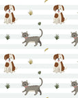 Cute dog and cat stripe nursery peel and stick wallpaper - Happy Stroll