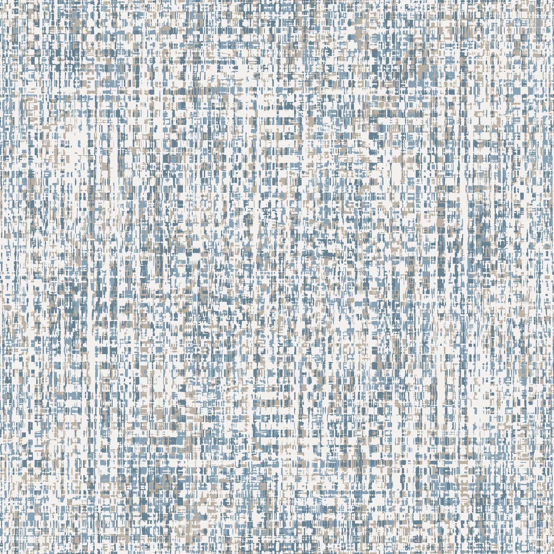 Contemporary Harbour Weave wallpaper with blue, beige, and white distressed texture in abstract woven pattern
