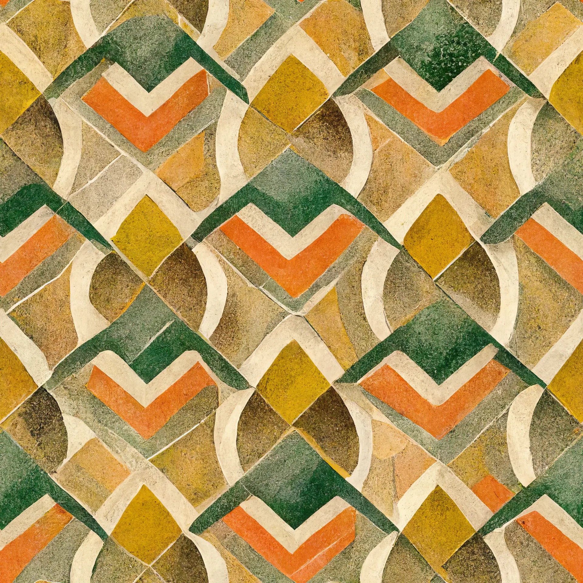 Harvest Mosaic bold orange green and gold geometric wallpaper