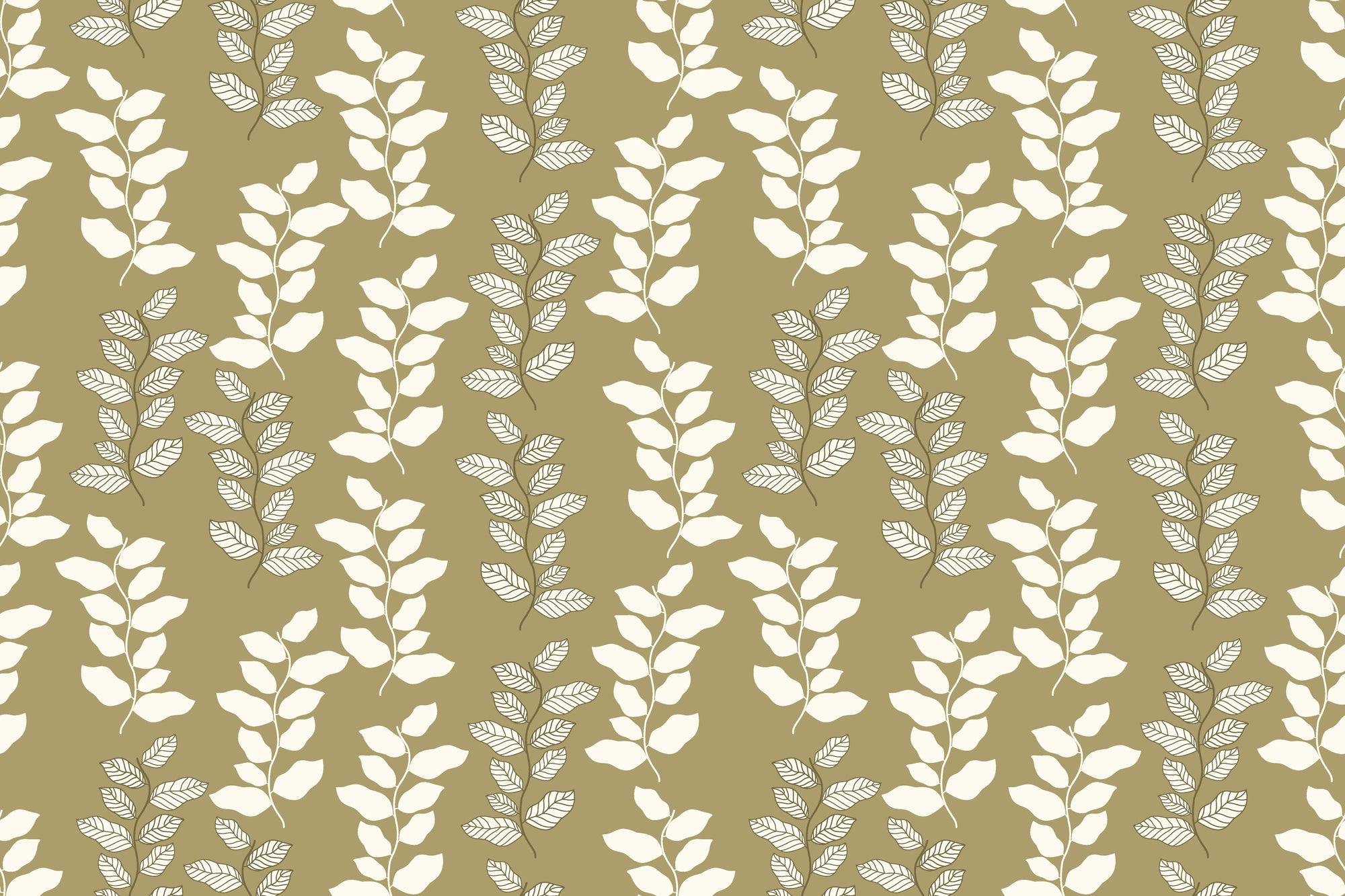 Matte olive green botanical leaf peel and stick wallpaper - Harvest Sprig