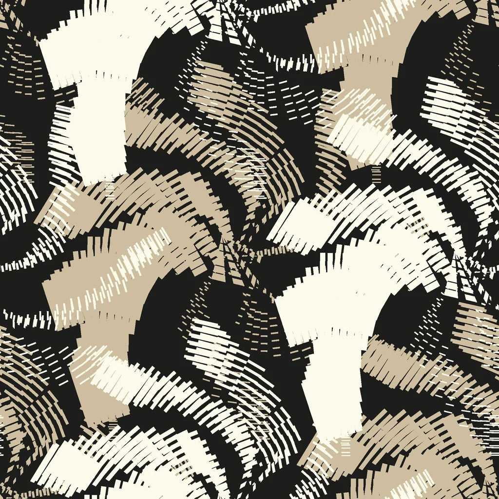 Abstract beige and black geometric hatched line wallpaper - Hatch Echoes