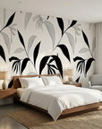 Hatched Frond earthy botanical wallpaper adding character to a cozy bedroom