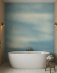 Hazy Plaster serene blue and white abstract as a feature wall in a bright home office