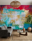 Textured vibrant red and teal abstract painterly peel and stick wallpaper - Heat & Tide