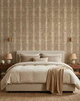 Heather Cross neutral textured stripe wallpaper adding character to a cozy bedroom