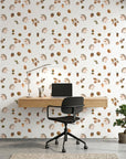 Hedgehog Hollow tan woodland hedgehog wallpaper as a feature wall in a bright home office