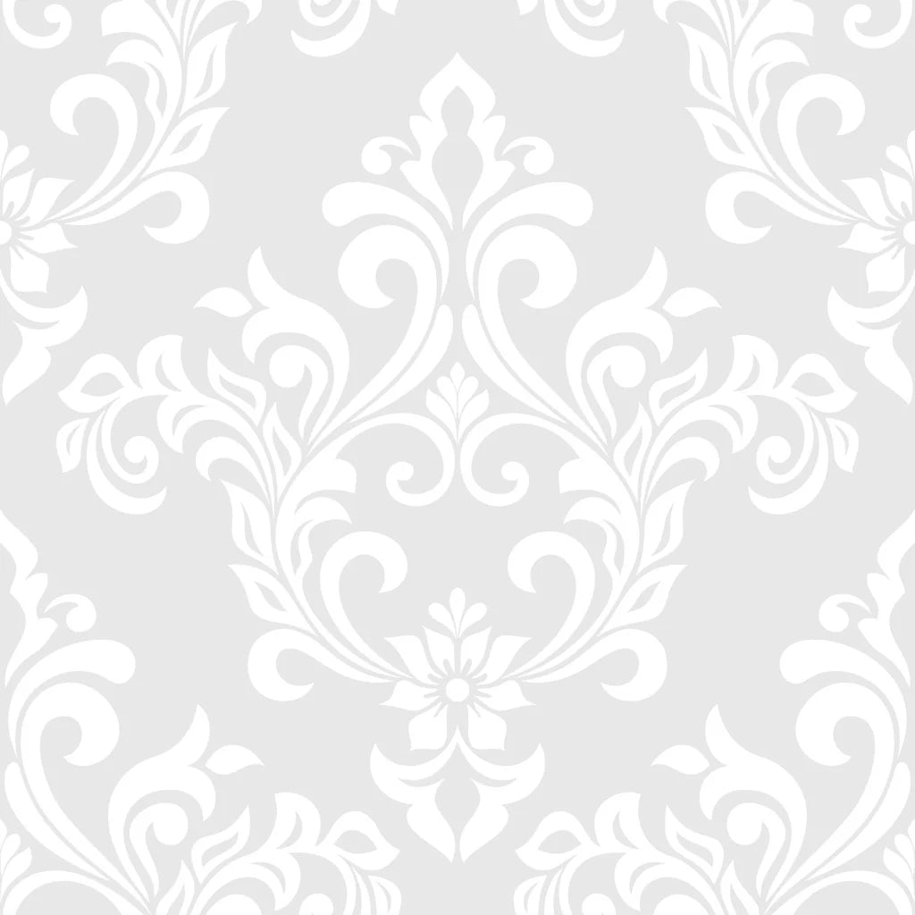 Heirloom Rose Medley soft grey and white damask wallpaper