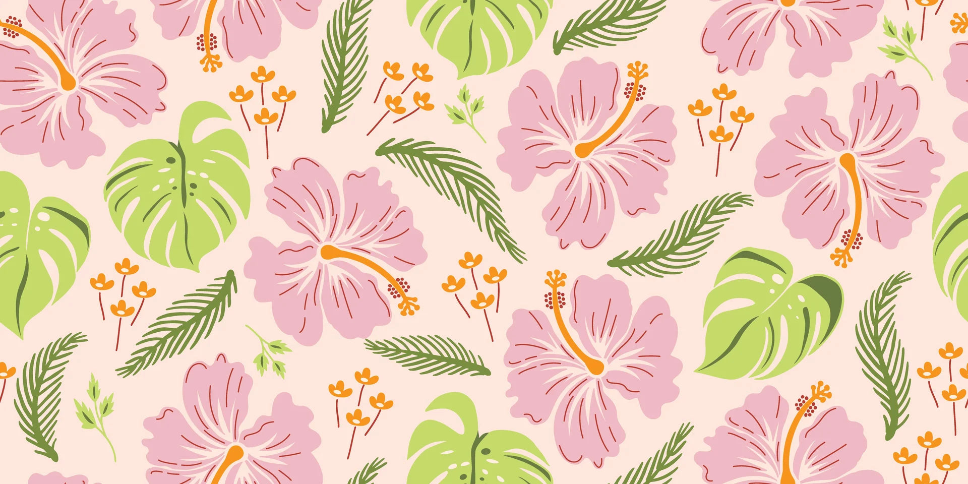 Smooth pink hibiscus floral peel and stick wallpaper - Hibiscus Hour