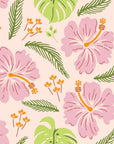 Smooth pink hibiscus floral peel and stick wallpaper - Hibiscus Hour