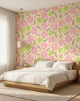 Hibiscus Hour blush pink hibiscus floral adding character to a cozy bedroom