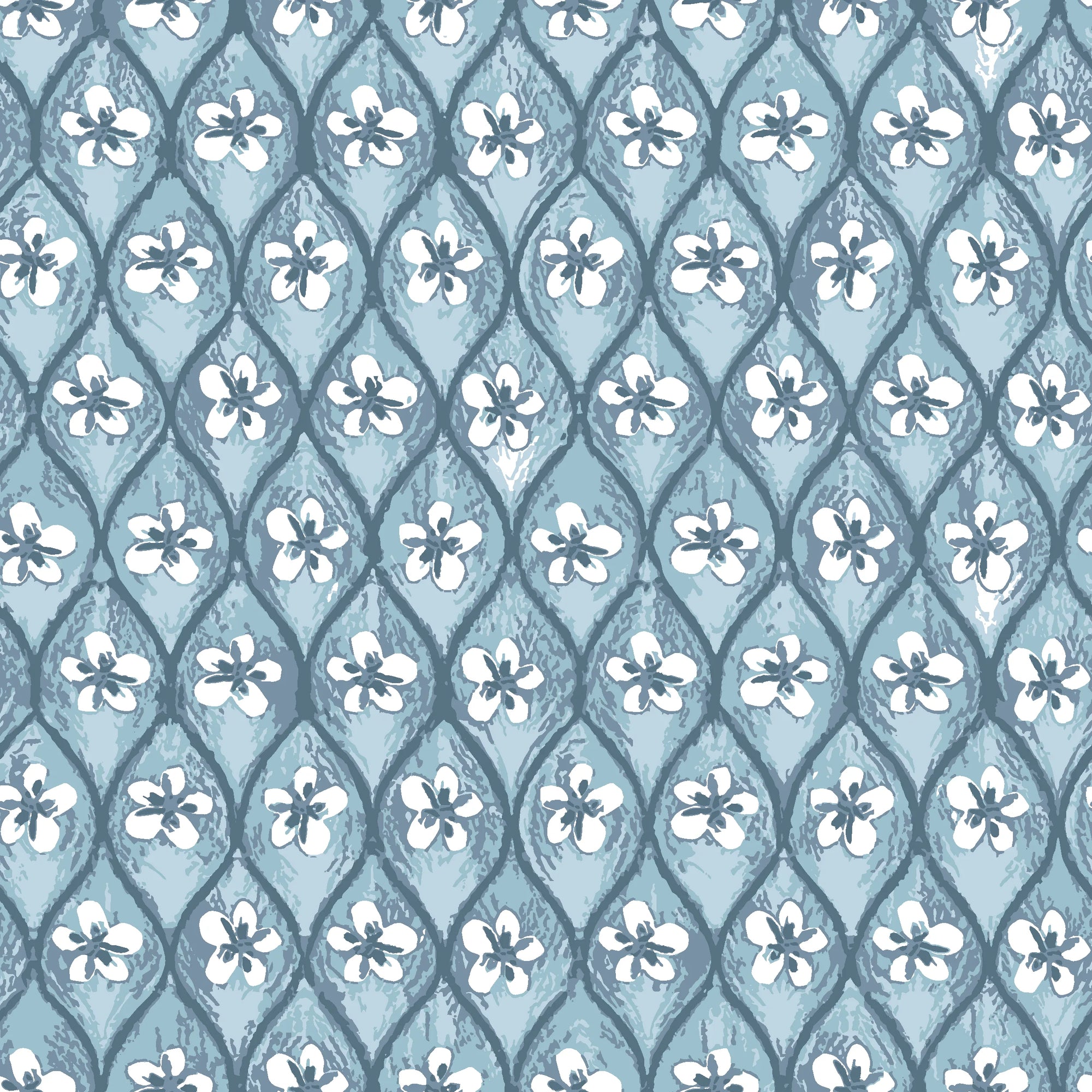 Hidden Court blue floral trellis wallpaper