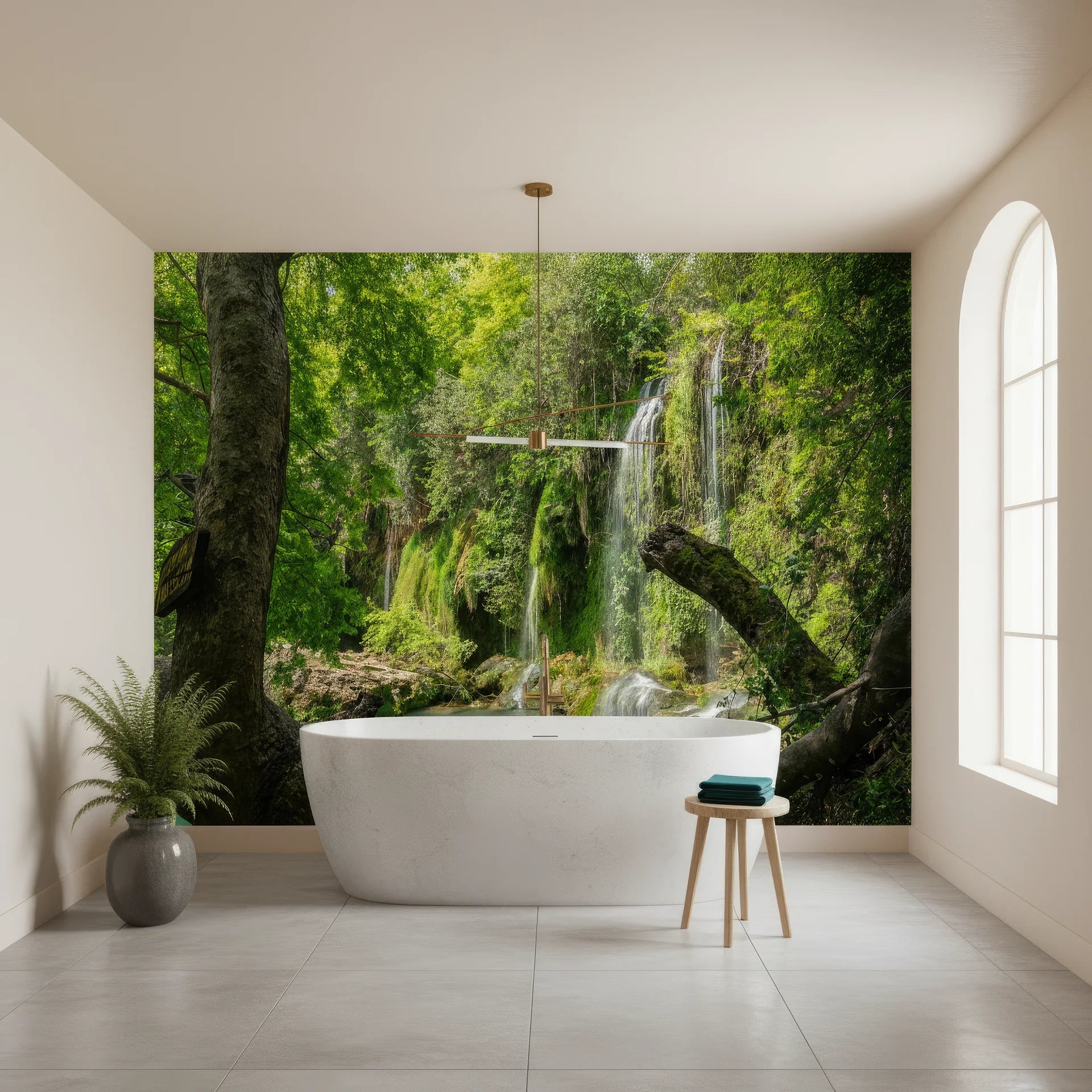 Hidden waterfall discovered within layered landscape removable wall mural
