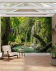 Tucked away waterfall among natural forest growth peel and stick wallpaper