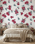 Hidden Garden elegant red floral peel and stick wallpaper adding character to a cozy bedroom