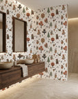 Hidden Glade white woodland animal forest wallpaper creating ambiance in a serene bathroom