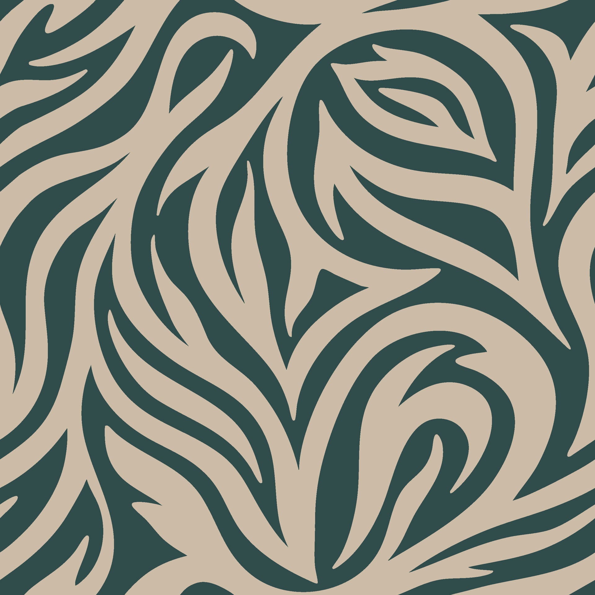 Abstract, self-adhesive wallpaper with an organic swirling design in beige and green tones, style "Hidden Rivers"