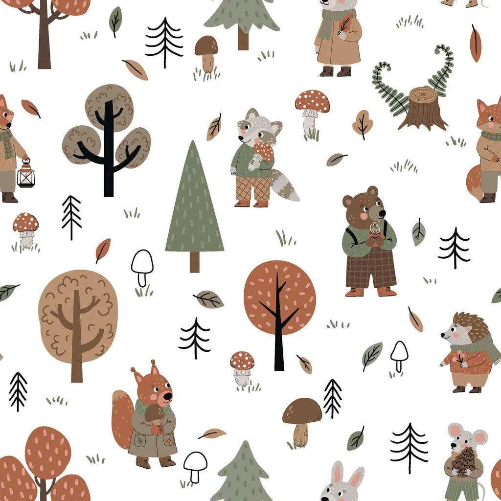 Woodland forest animal and tree nursery peel and stick wallpaper - Hidden Glade