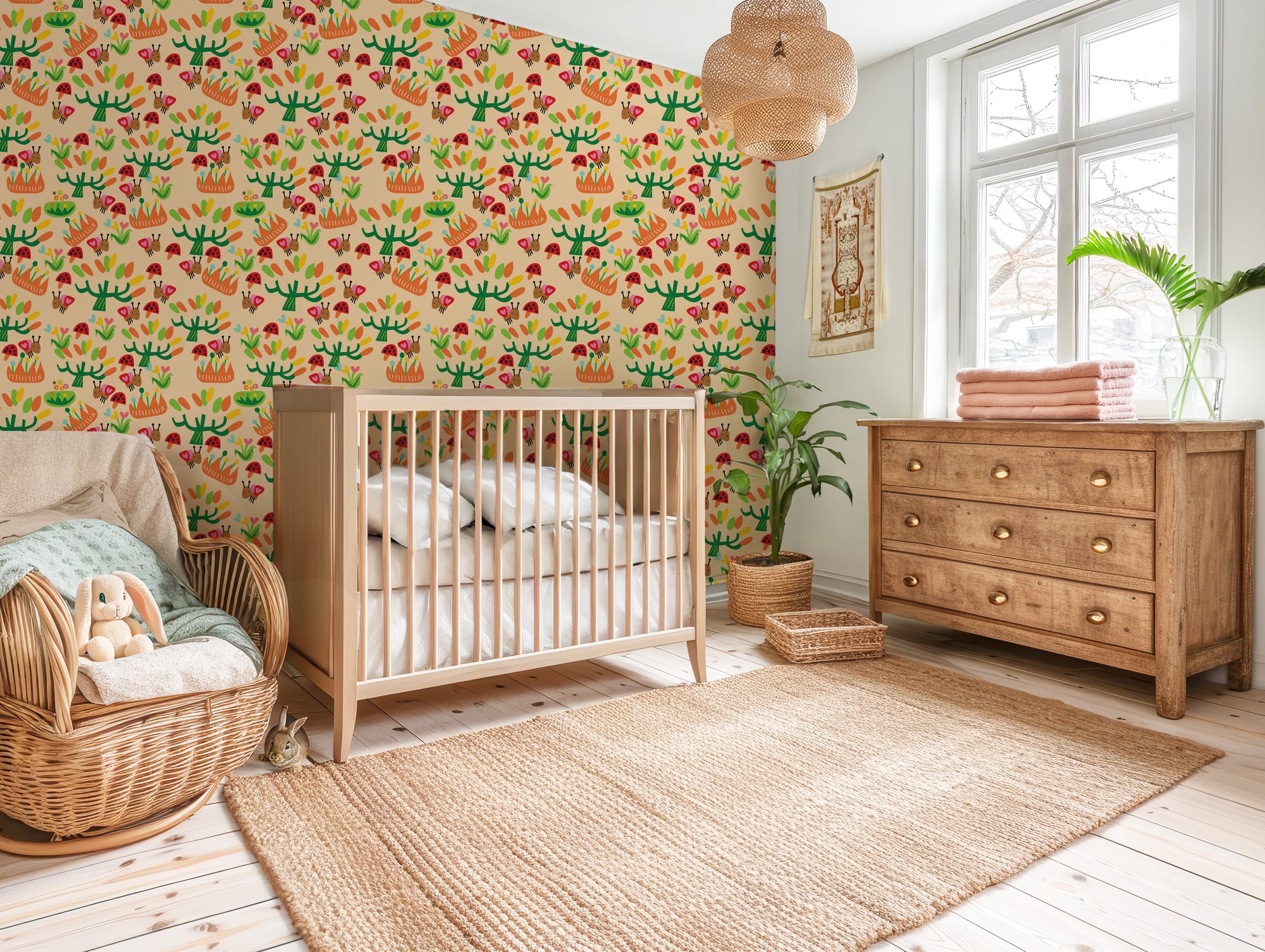 Golden amber wall covering featuring a blossoming motif