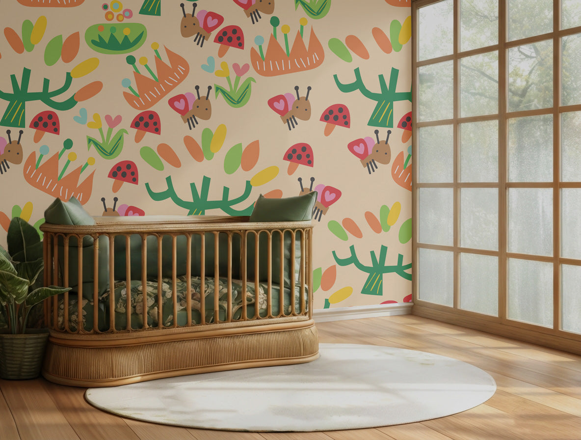 Floral wall covering rendered in warm honey shades