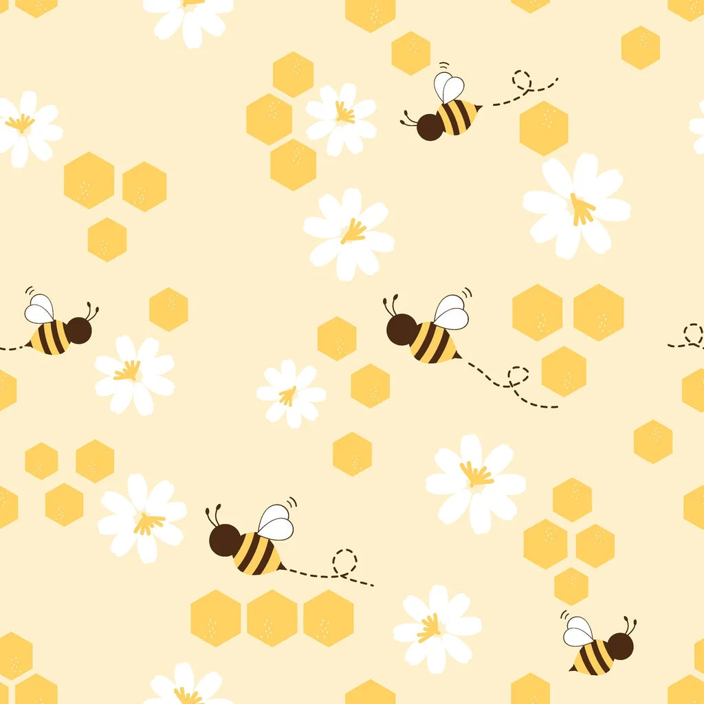 Honey Blooms yellow bumblebee and honeycomb wallpaper