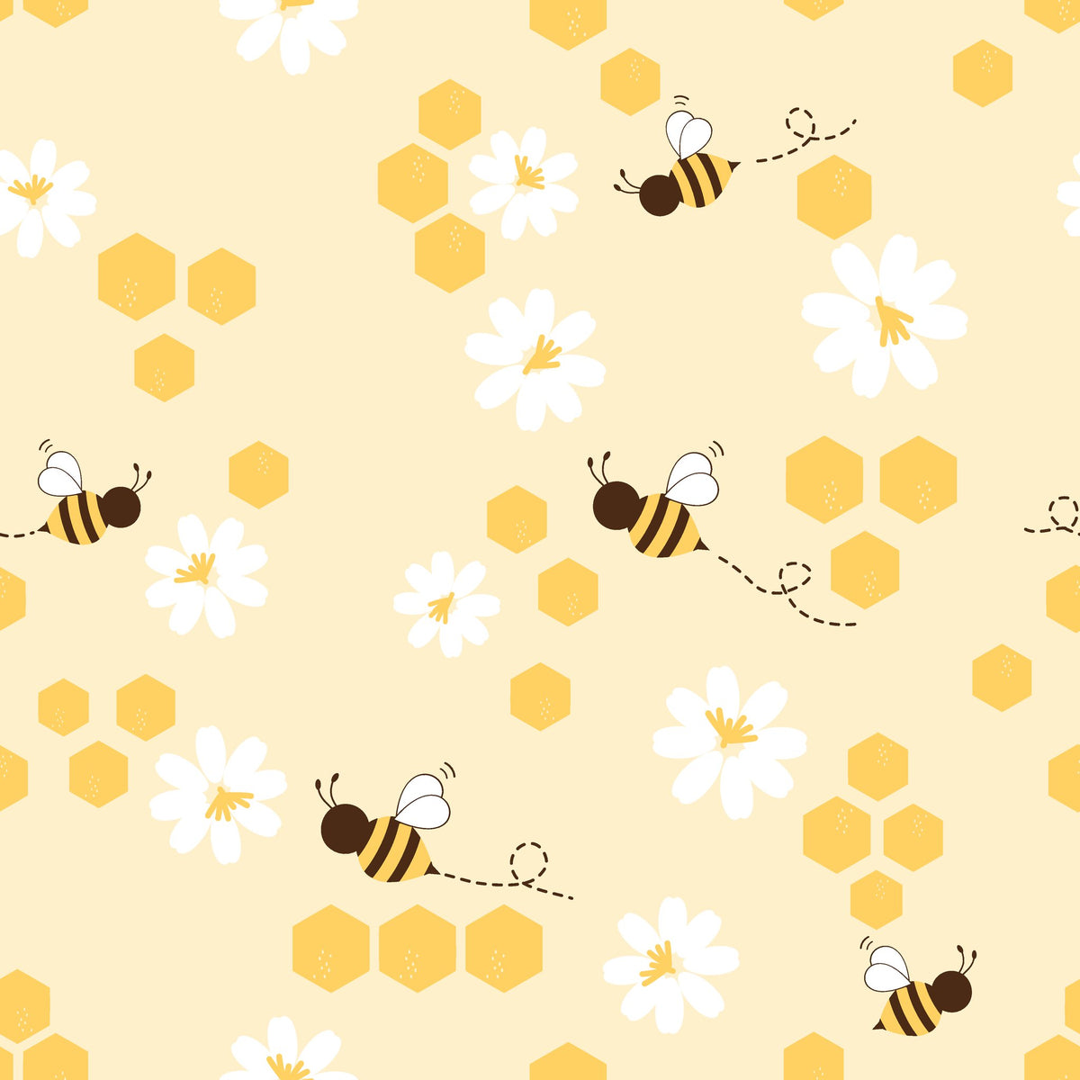 Honey Blooms yellow bumblebee and honeycomb wallpaper