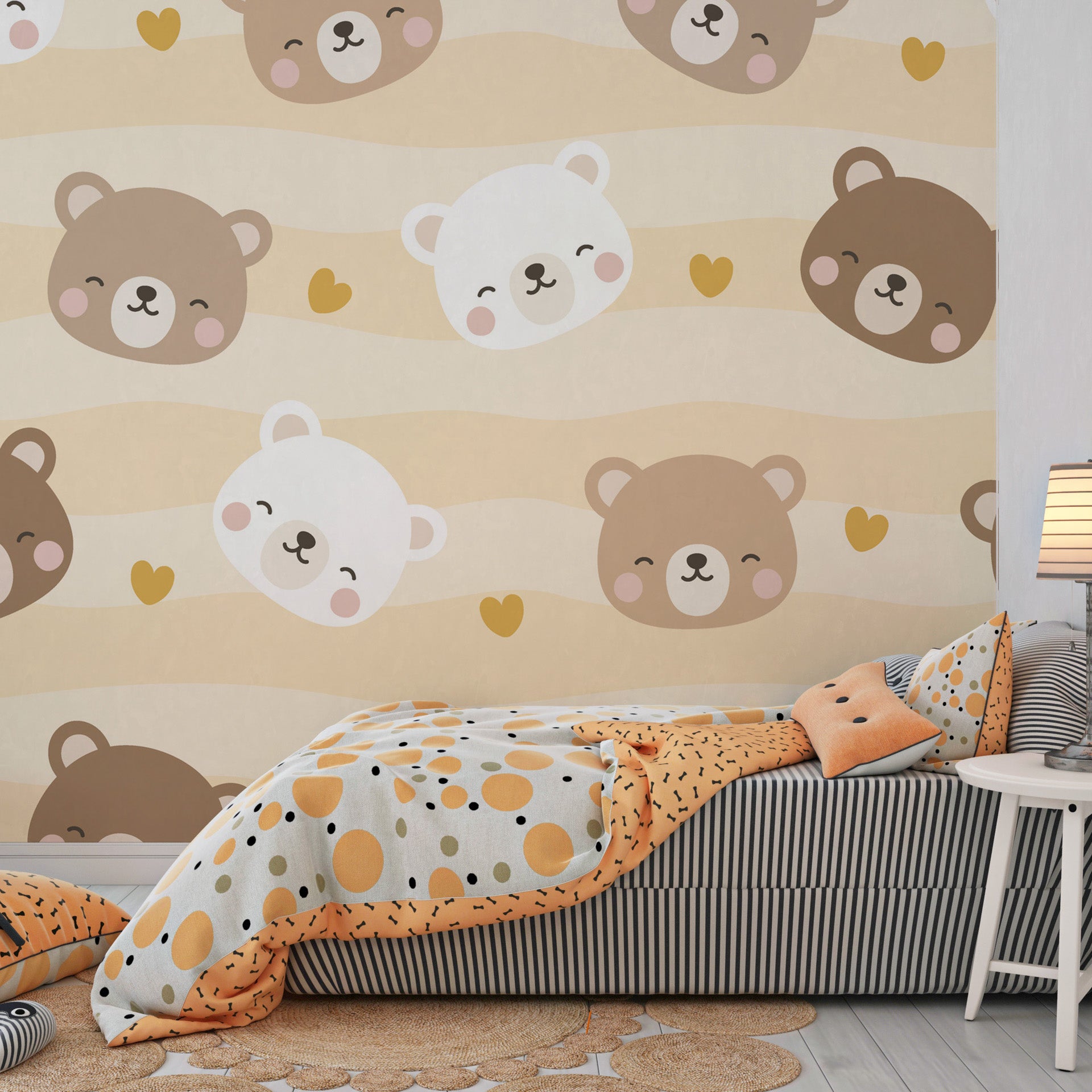 Charming teddy bear face motif in neutral tones for peel and stick decor - Honey Smiles