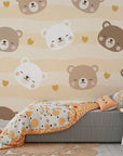 Charming teddy bear face motif in neutral tones for peel and stick decor - Honey Smiles