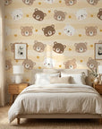 Honey Smiles yellow striped cute bear face wallpaper adding character to a cozy bedroom