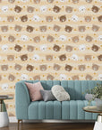 Minimalist illustrated bear faces on easy-apply vinyl wallpaper - Honey Smiles