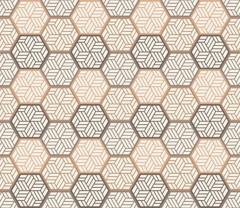 Honeycomb Drift beige and brown geometric hexagon tile wallpaper