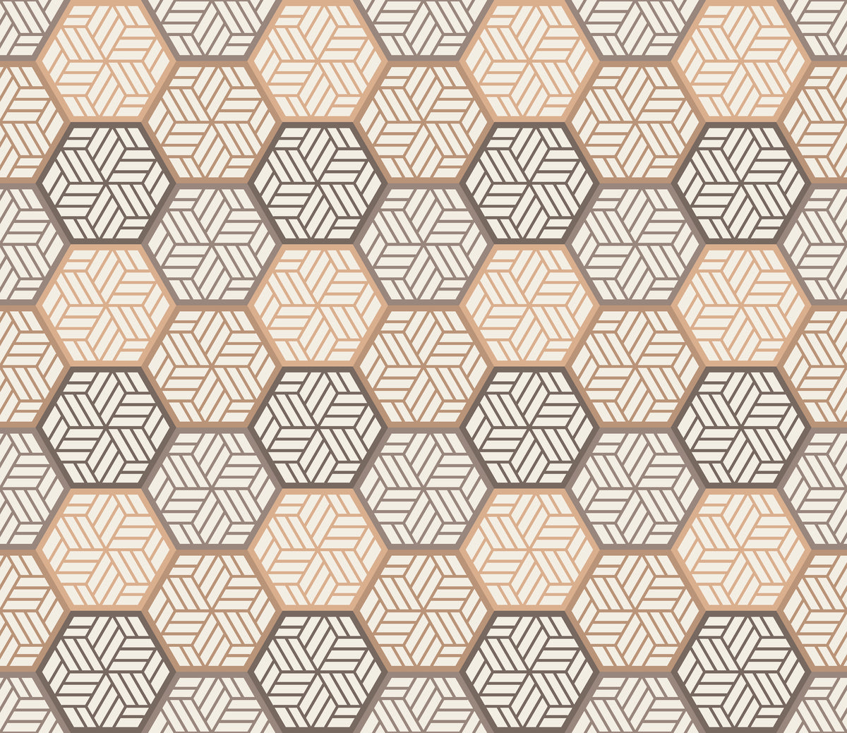 Honeycomb Drift beige and brown geometric hexagon tile wallpaper
