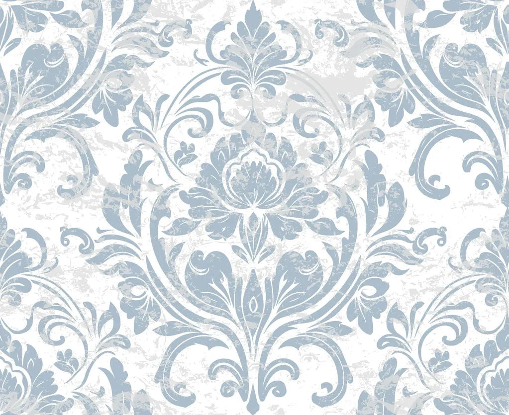 Honeyed Petal Mural dusty blue damask wallpaper