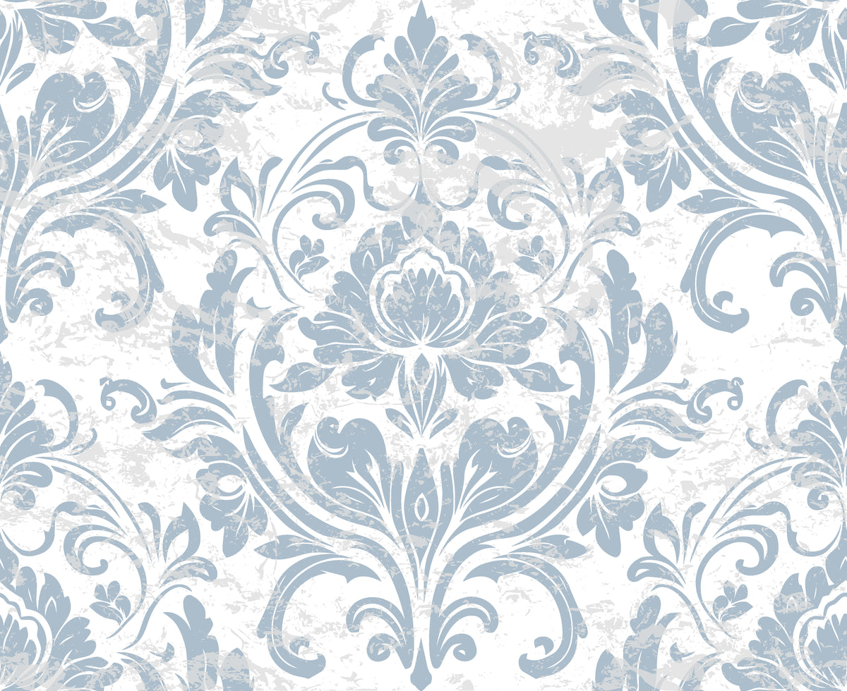Honeyed Petal Mural dusty blue damask wallpaper