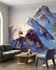 Textured alpine mountain peaks with snow in blue tones peel and stick wallpaper - Ice & Stone