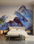Ice & Stone dramatic alpine mountain peak wallpaper in a warm and inviting living room