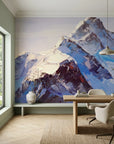 Ice & Stone dramatic alpine mountain peak wallpaper as a feature wall in a bright home office