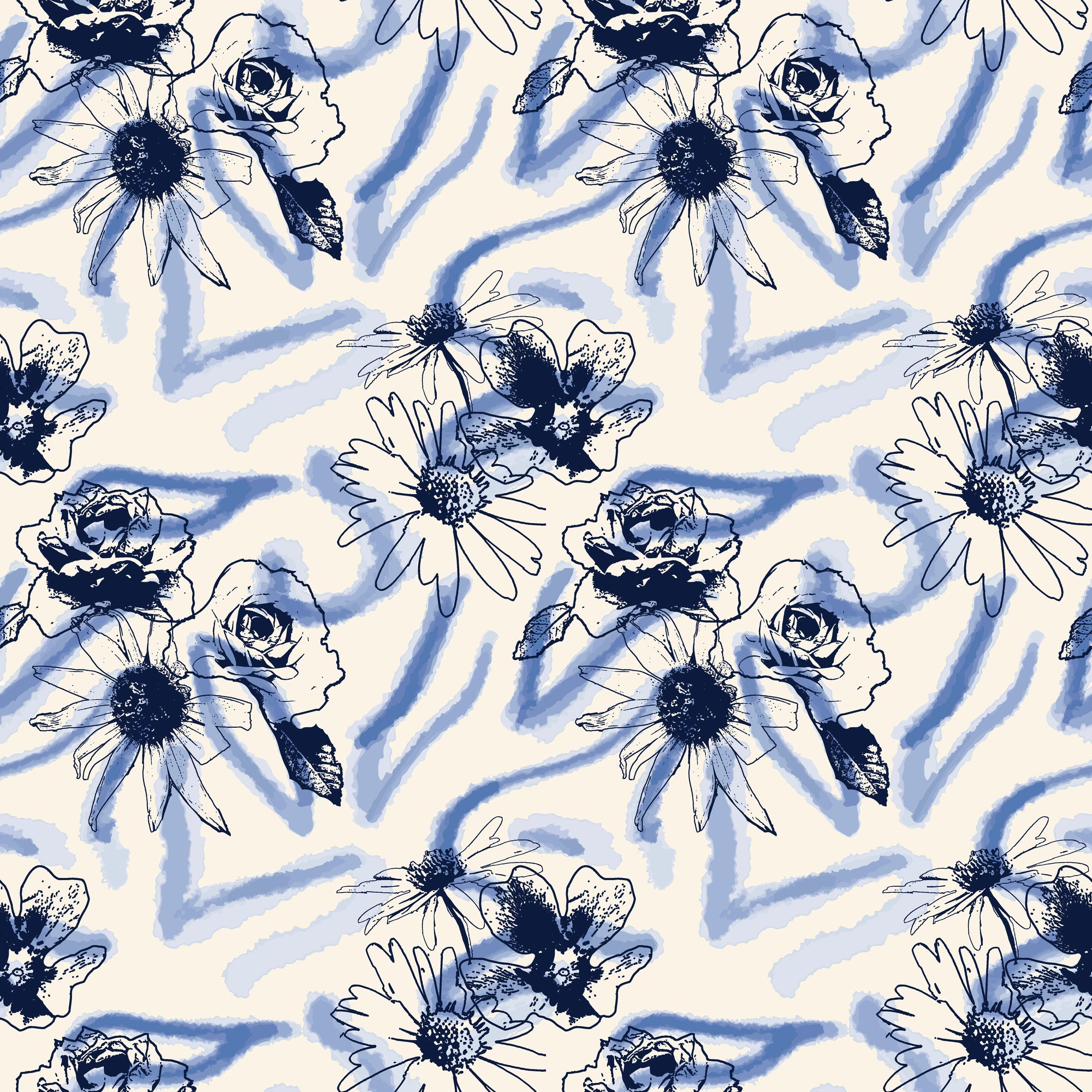 Smooth peel and stick wallpaper with indigo botanical florals - Indigo Anemone