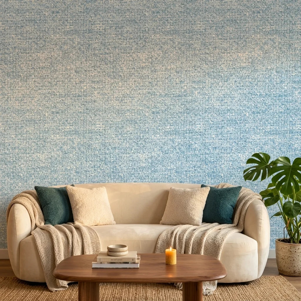 Indigo Current serene blue abstract wallpaper adding character to a cozy bedroom