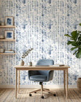 Indigo Reverie blue botanical peel and stick wallpaper adding character to a cozy bedroom
